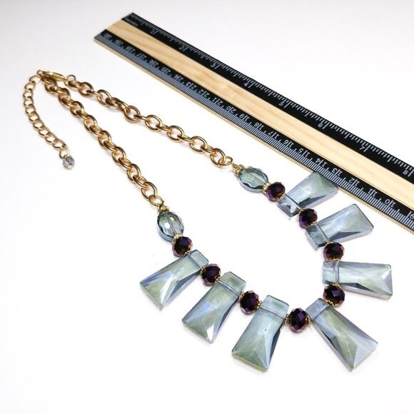 Blue Crystal Choker Necklace, Purple Beads, Gold Tone Chain, 21 Inches - Picture 6 of 8